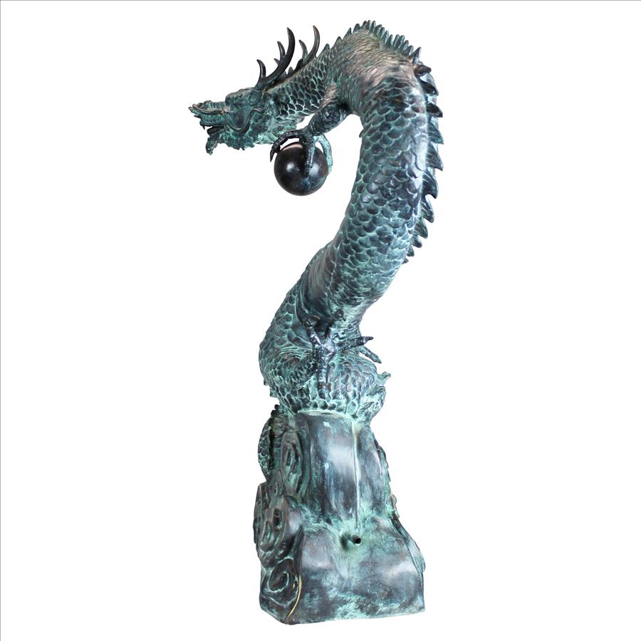 Asian Dragon with Oriental Power Orb Bronze Garden Statue