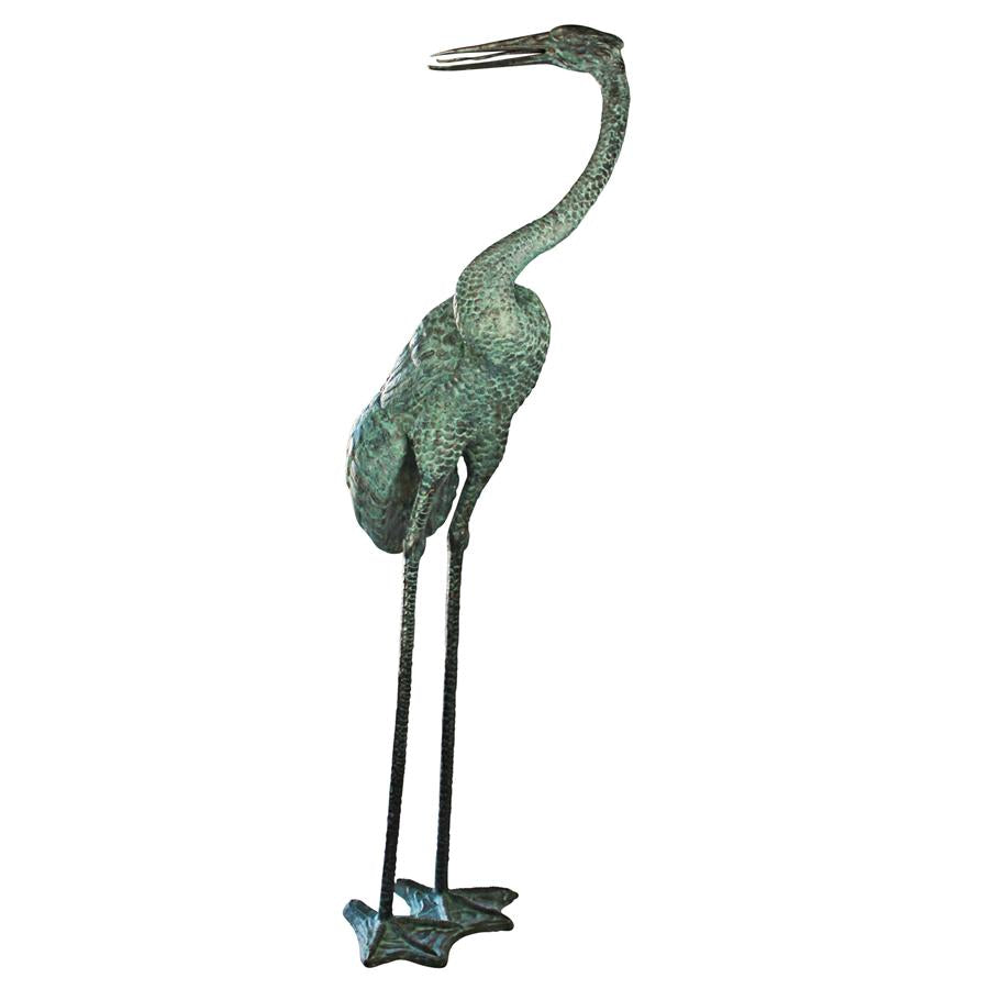 Colossal Crane Bronze Garden Statue: Curved Neck