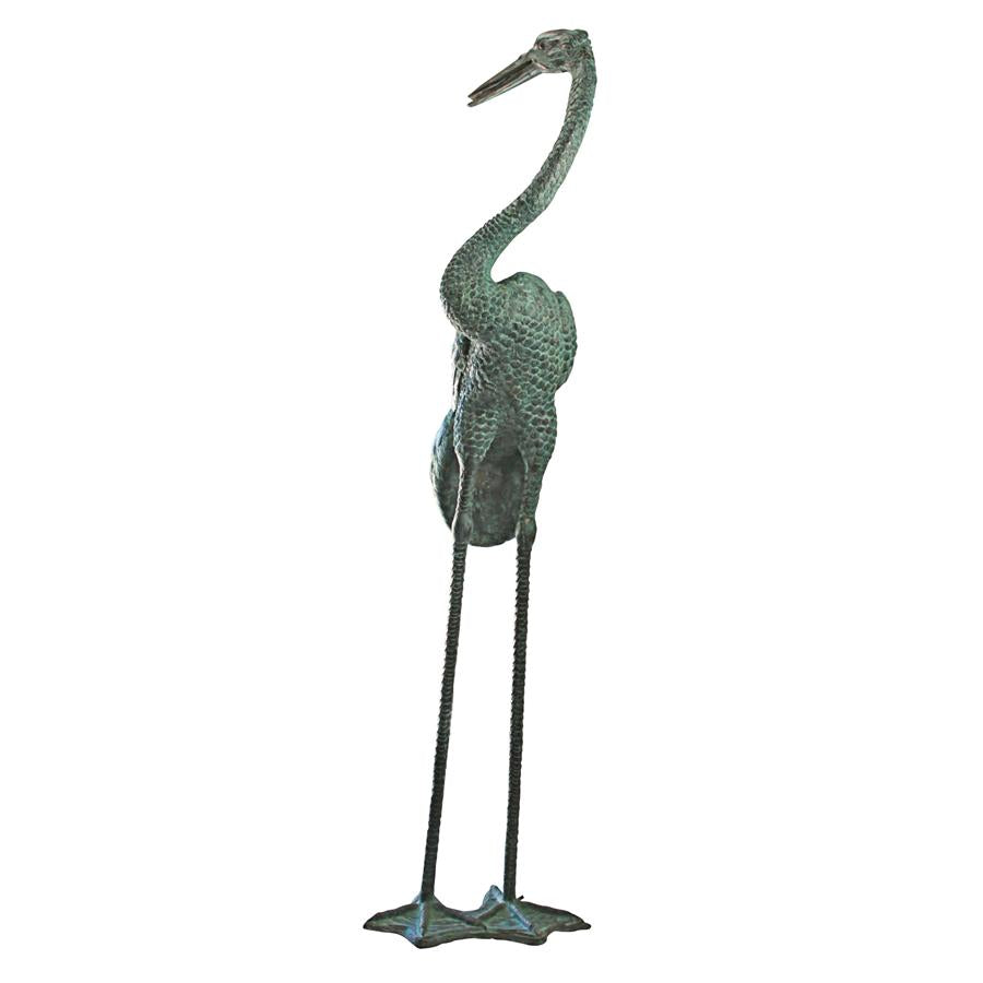 Colossal Crane Bronze Garden Statue: Curved Neck