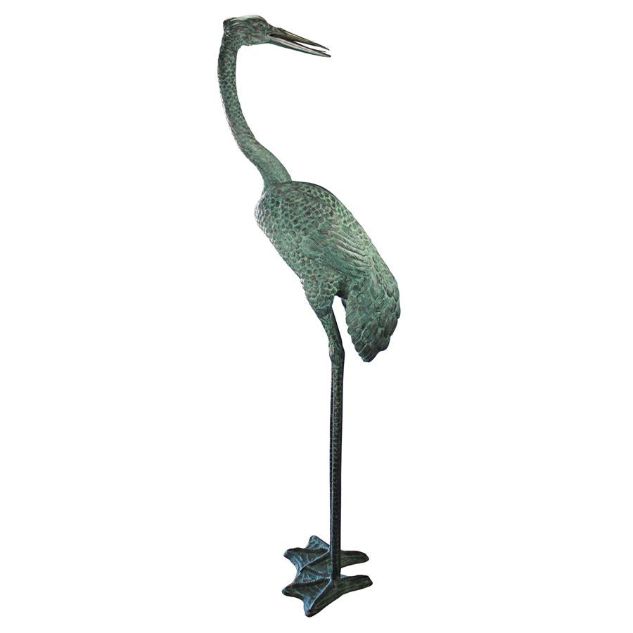 Colossal Crane Bronze Garden Statue: Curved Neck