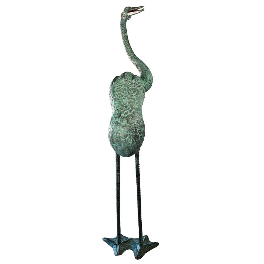 Colossal Crane Bronze Garden Statue: Curved Neck