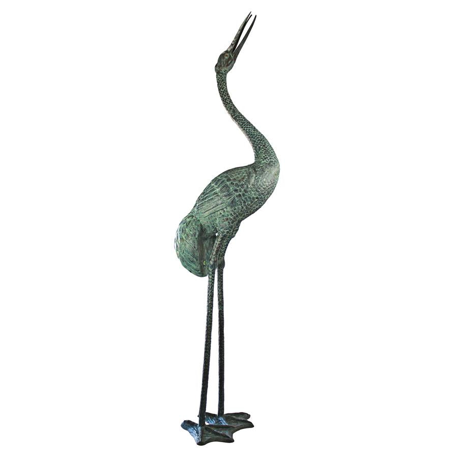 Colossal Crane Bronze Garden Statue: Straight Neck