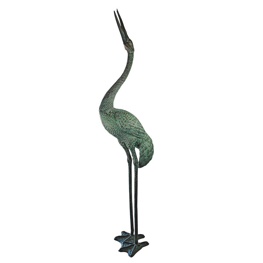 Colossal Crane Bronze Garden Statue: Straight Neck