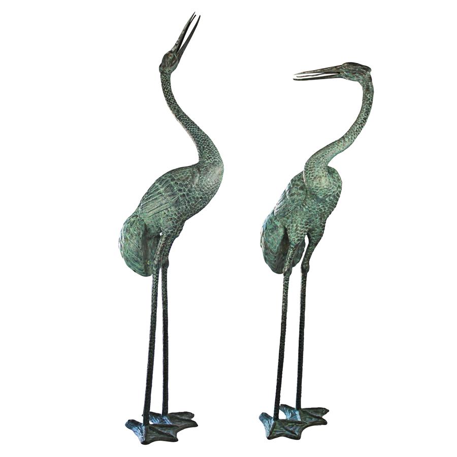 Colossal Cranes Bronze Garden Statues: Set of Two