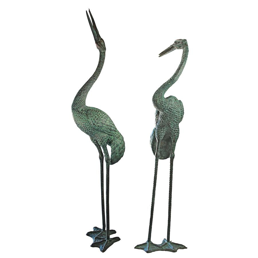 Colossal Cranes Bronze Garden Statues: Set of Two