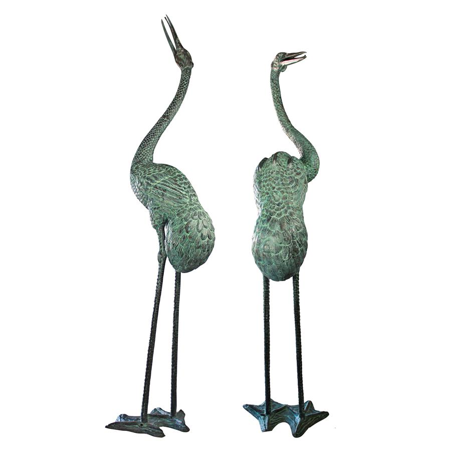 Colossal Cranes Bronze Garden Statues: Set of Two