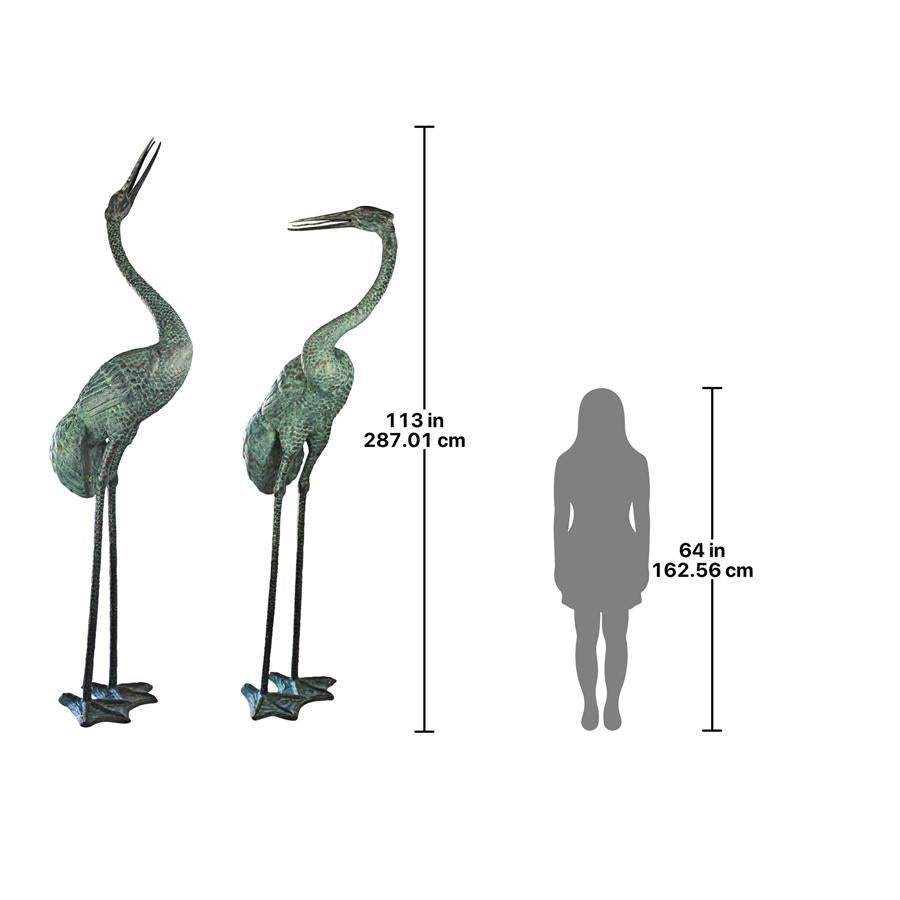 Colossal Cranes Bronze Garden Statues: Set of Two