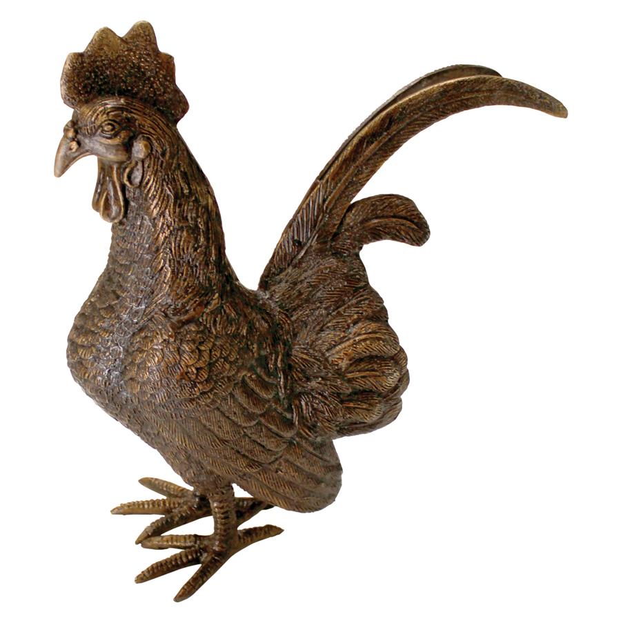 Barnyard Rooster Cast Bronze Garden Statue