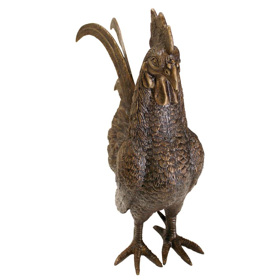 Barnyard Rooster Cast Bronze Garden Statue