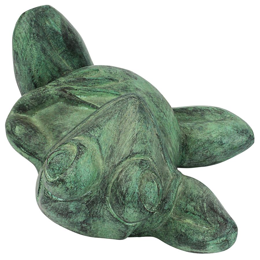 Spitting Lazy Frog Emerald Verde Cast Bronze Garden Statue