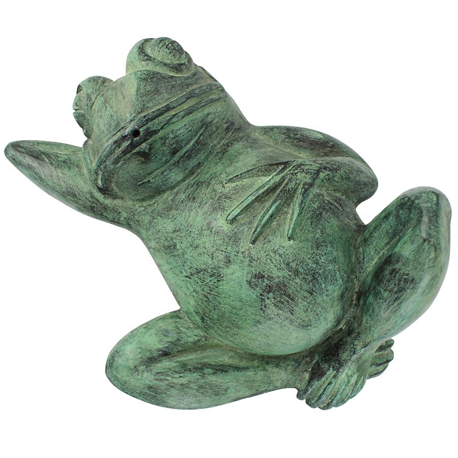 Spitting Lazy Frog Emerald Verde Cast Bronze Garden Statue