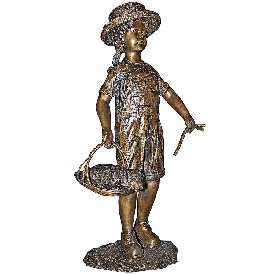 Hatti With Her Puppy, Girl With Dog Cast Bronze Garden Statue