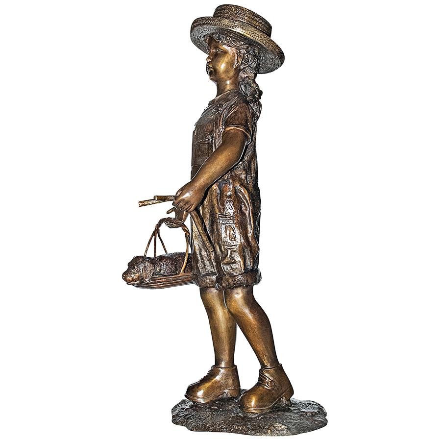 Hatti With Her Puppy, Girl With Dog Cast Bronze Garden Statue