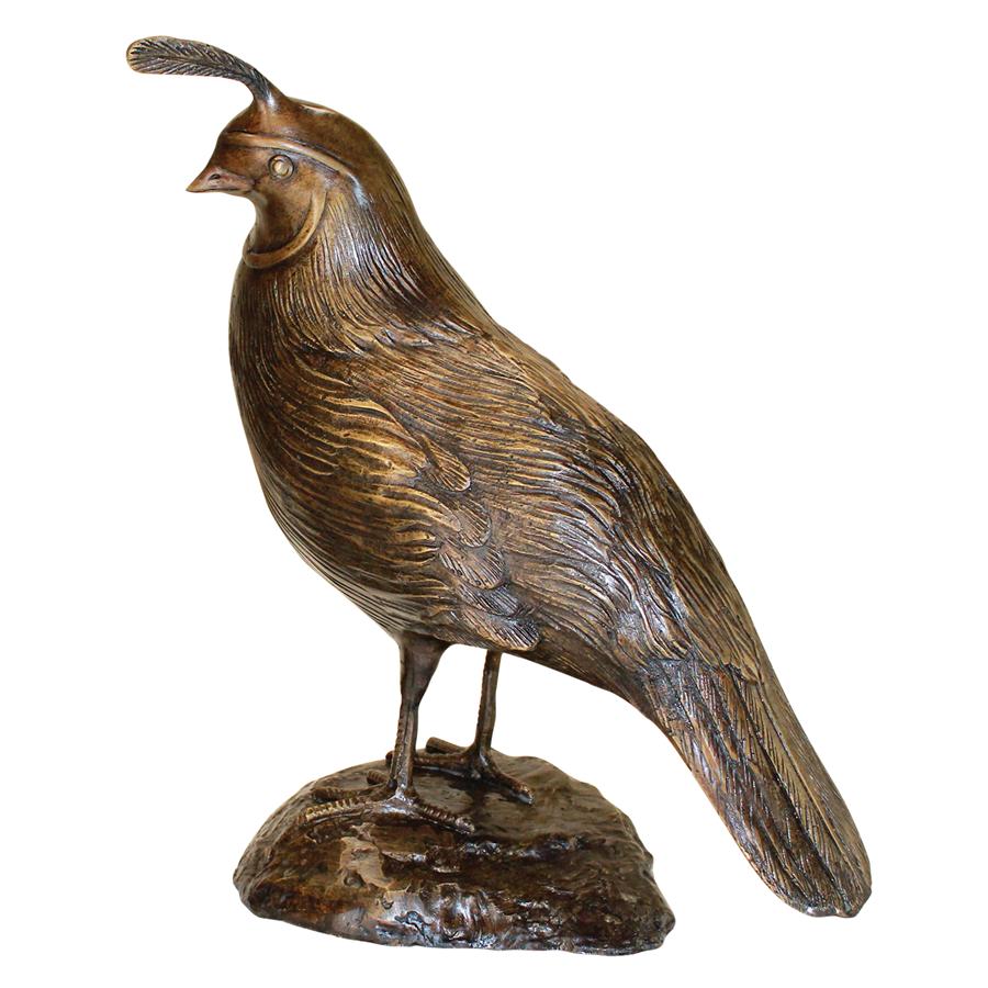 California Quail Solid Cast Bronze Garden Statue: Male