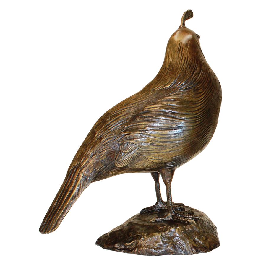 California Quail Solid Cast Bronze Garden Statue: Male