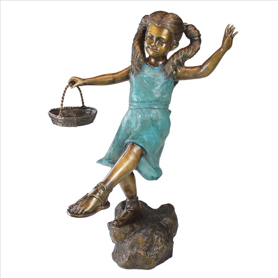 Brittany with a Basket, Little Girl Cast Bronze Garden Statue