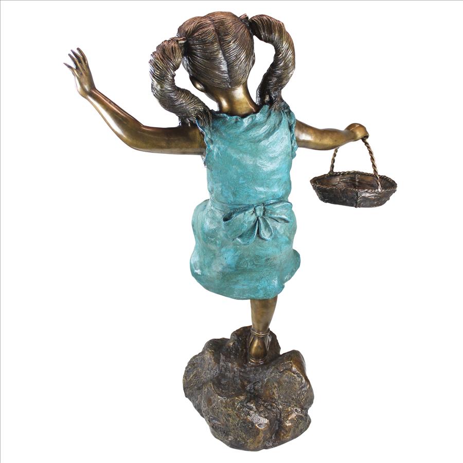 Brittany with a Basket, Little Girl Cast Bronze Garden Statue