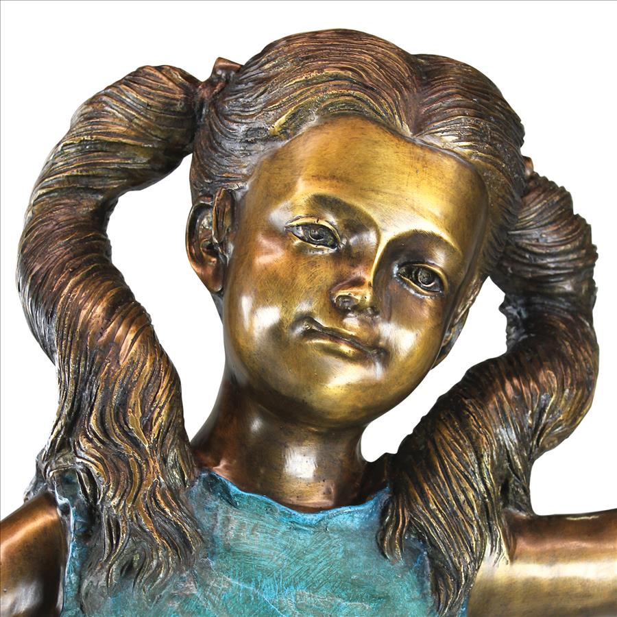 Brittany with a Basket, Little Girl Cast Bronze Garden Statue