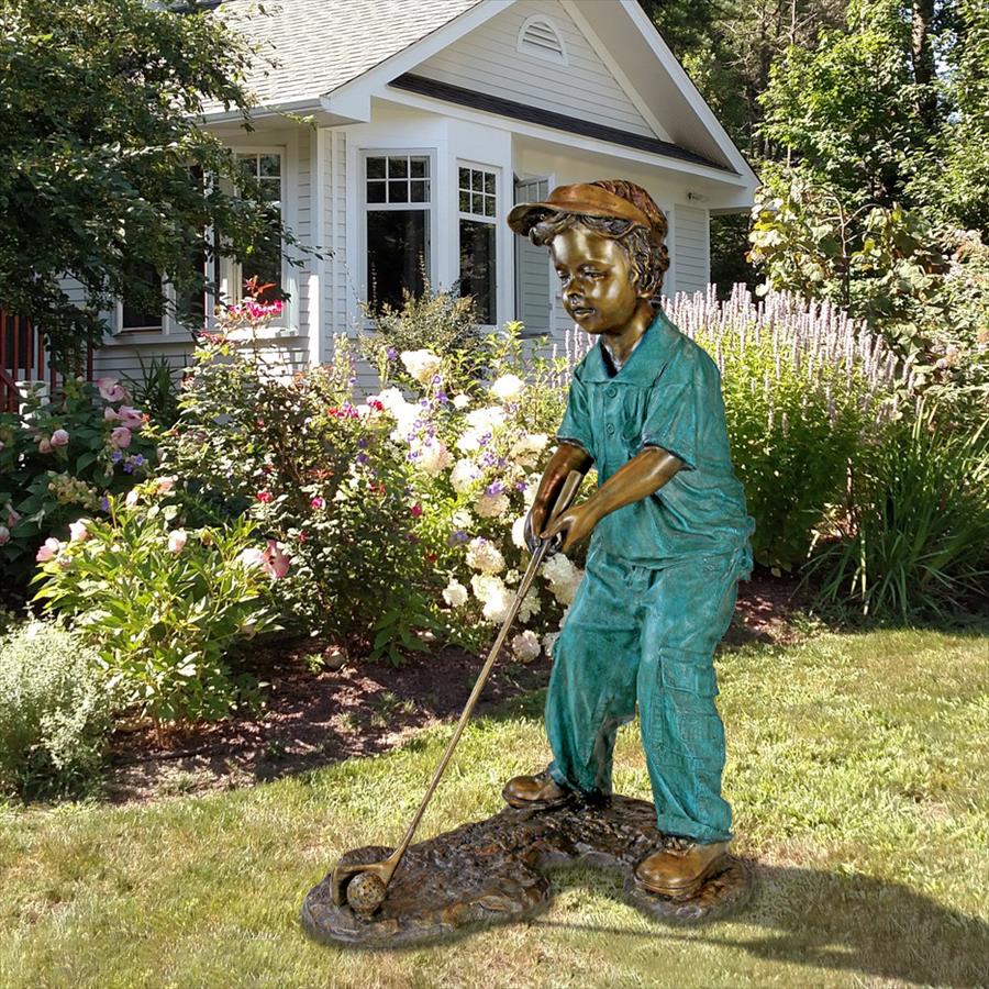 Gabe the Boy Golfer Cast Bronze Garden Statue