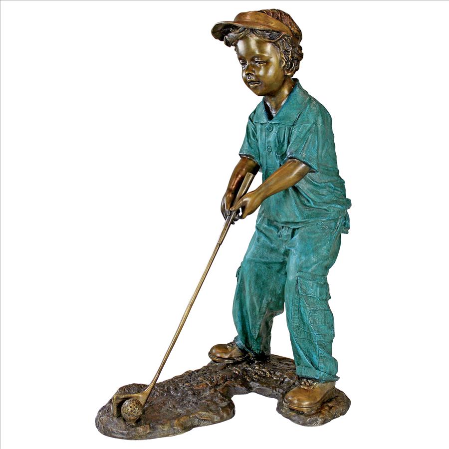 Gabe the Boy Golfer Cast Bronze Garden Statue