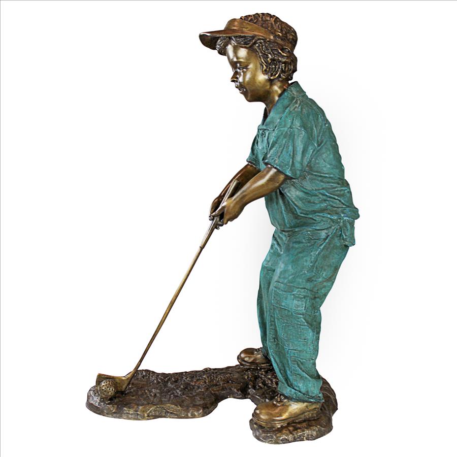 Gabe the Boy Golfer Cast Bronze Garden Statue