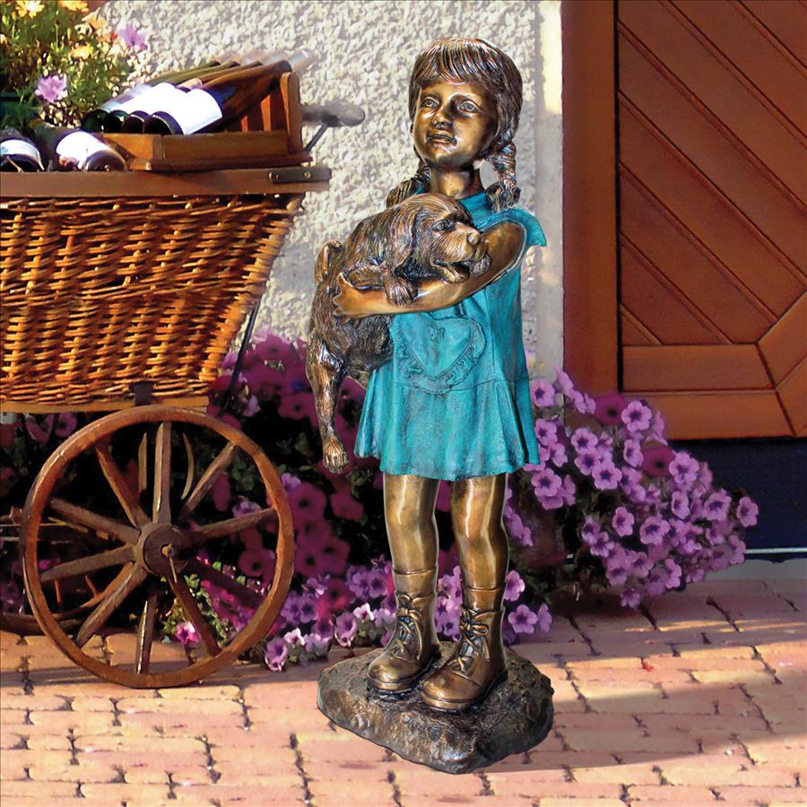 Can I Keep Him? Girl and Dog Cast Bronze Garden Statue