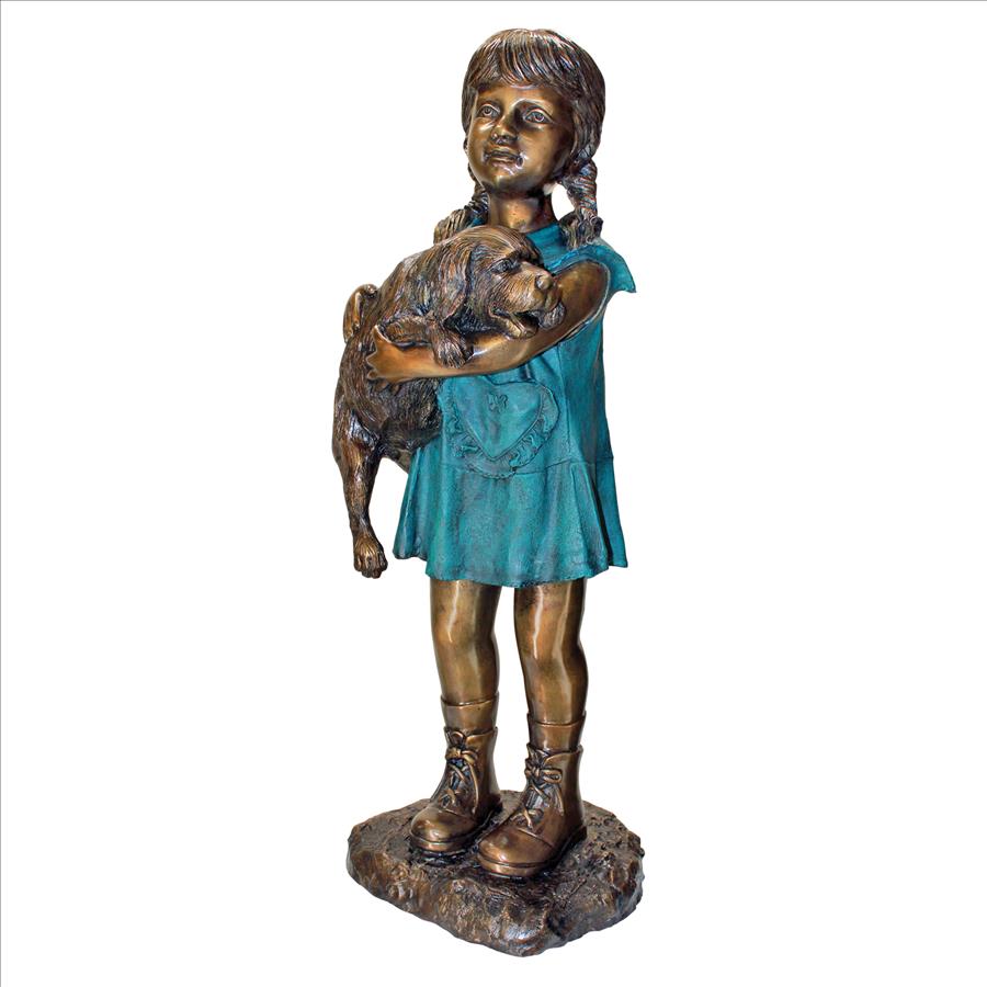 Can I Keep Him? Girl and Dog Cast Bronze Garden Statue