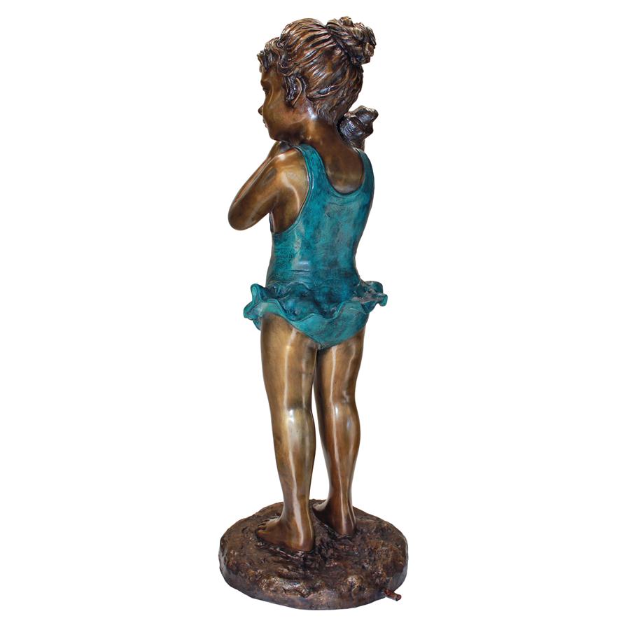 Sea Shell Sounds Standing Girl Cast Bronze Garden Statue