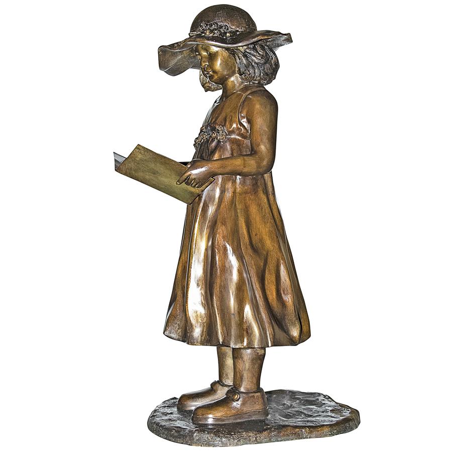 Beulah's Sundress Little Girl Reading Cast Bronze Garden Statue