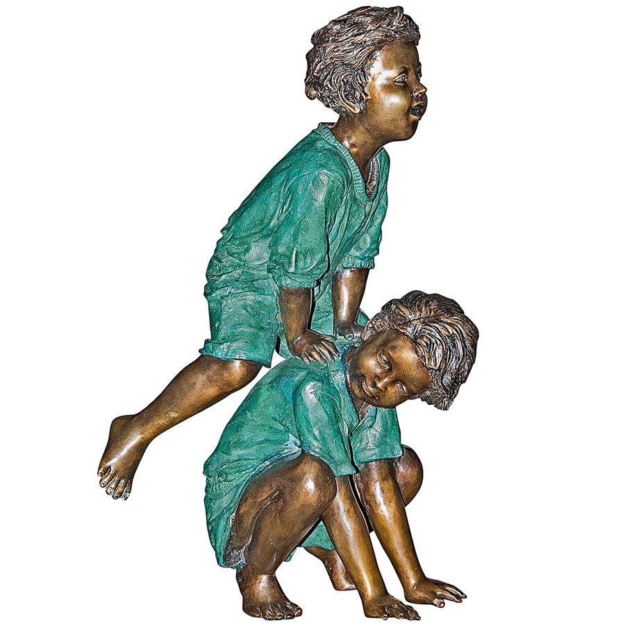 Leap Froggin  Playing Boys Cast Bronze Garden Statue