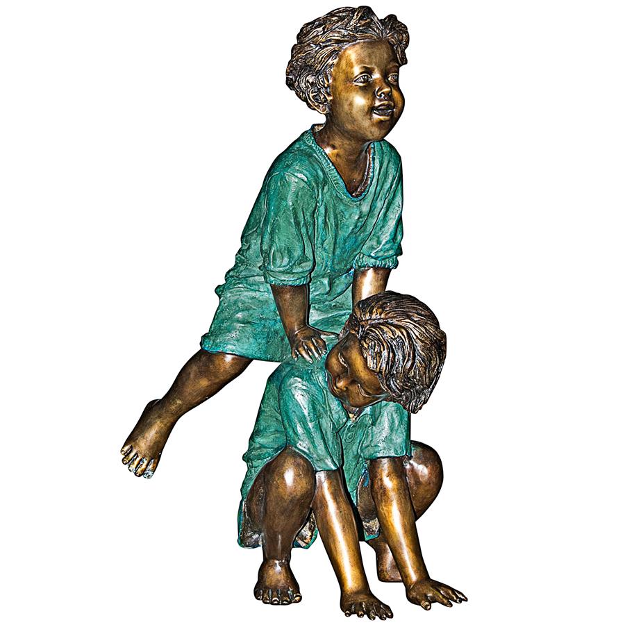 Leap Froggin  Playing Boys Cast Bronze Garden Statue