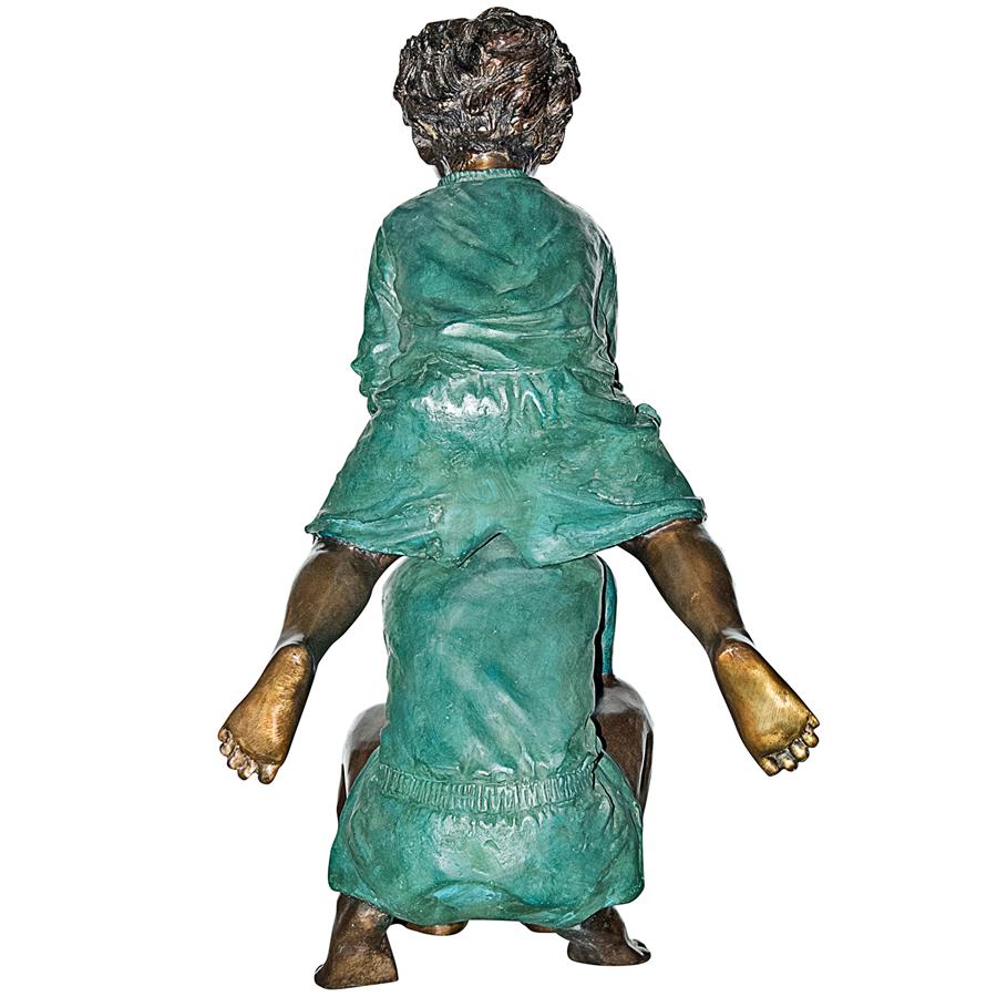 Leap Froggin  Playing Boys Cast Bronze Garden Statue