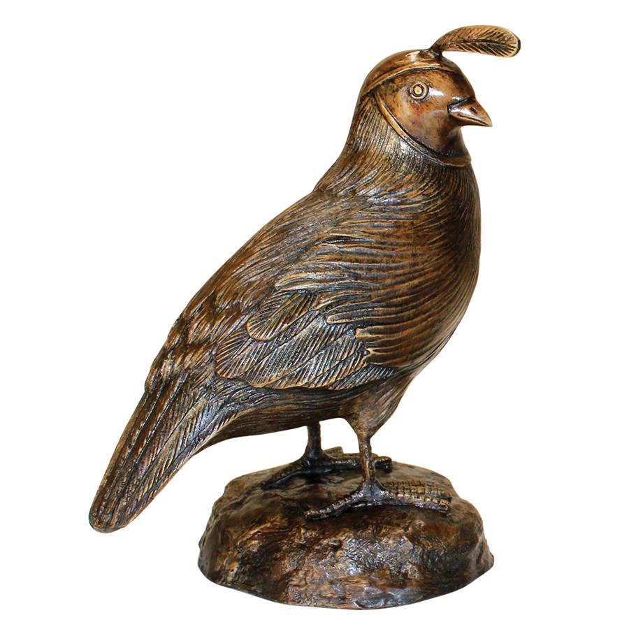 California Quail Solid Cast Bronze Garden Statue: Female