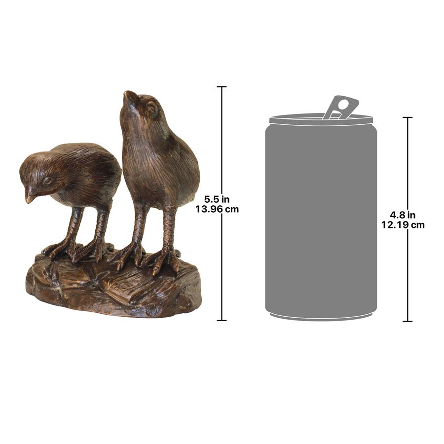 California Quail Solid Cast Bronze Garden Statue: Twin Baby