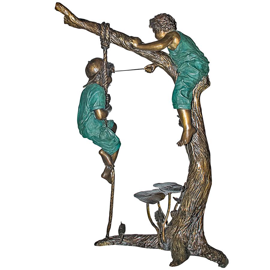 Frolicking Fisherman Two Boys on a Tree Cast Bronze Garden Statue