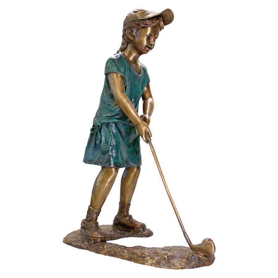 Gabrielle the Girl Golfer Cast Bronze Garden Statue