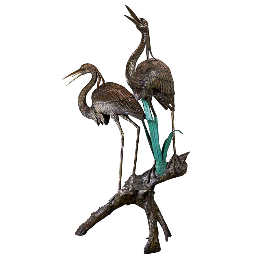 Two Herons on a Log Cast Bronze Garden Statue