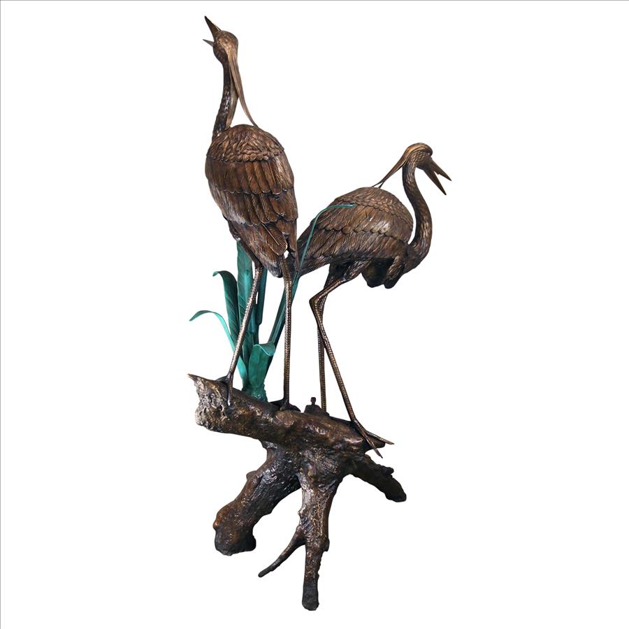 Two Herons on a Log Cast Bronze Garden Statue