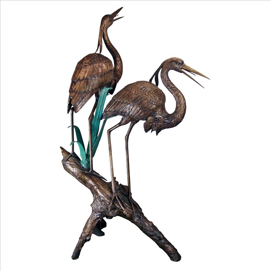 Two Herons on a Log Cast Bronze Garden Statue