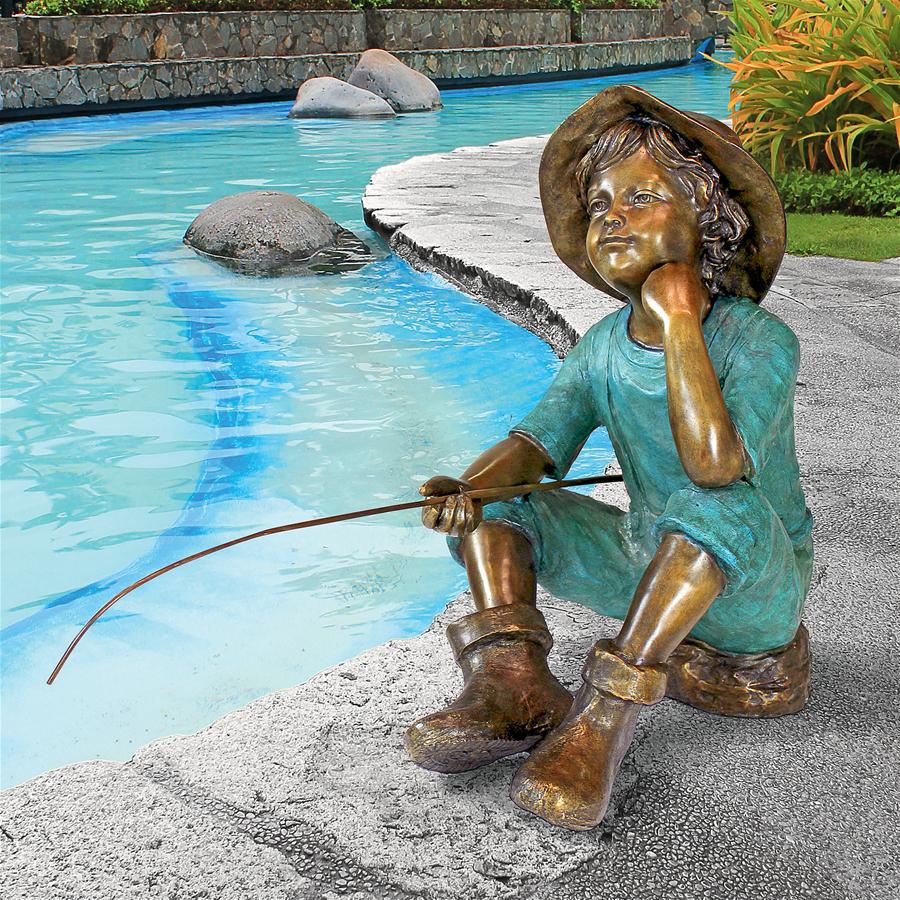 Fish Wish Fisherboy Cast Bronze Garden Statue