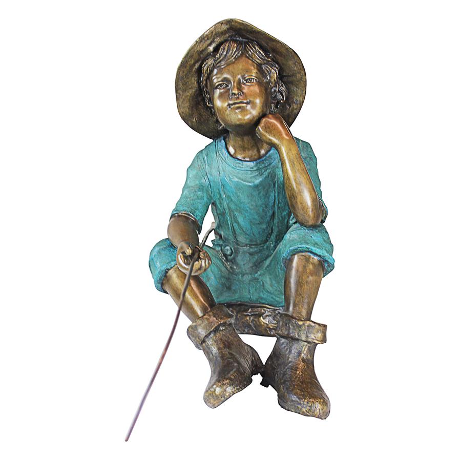 Fish Wish Fisherboy Cast Bronze Garden Statue