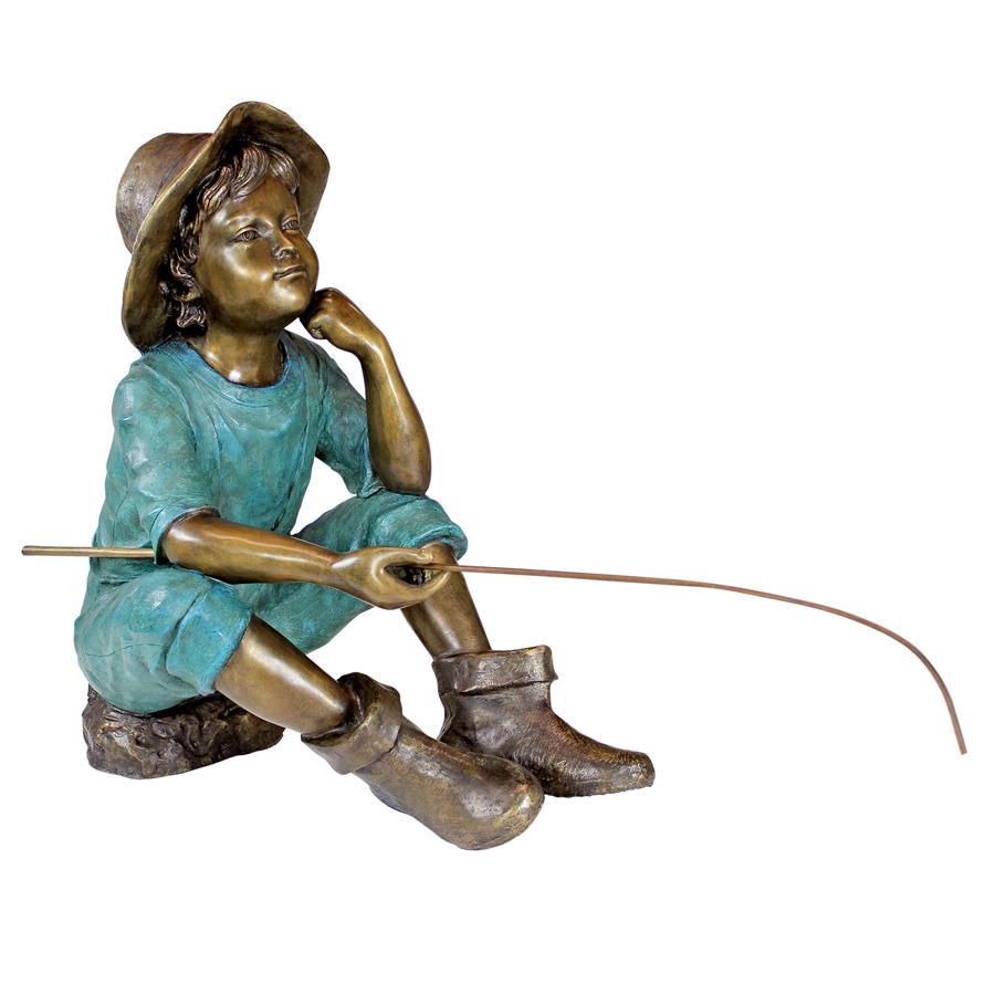 Fish Wish Fisherboy Cast Bronze Garden Statue