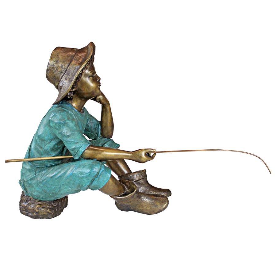 Fish Wish Fisherboy Cast Bronze Garden Statue