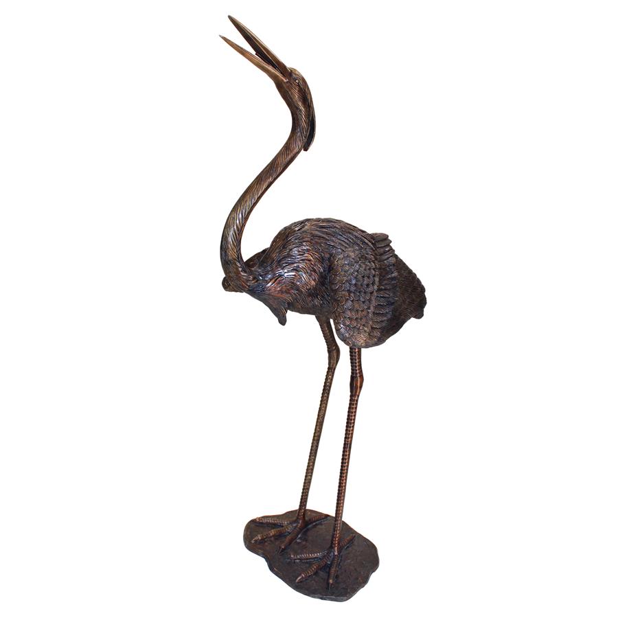 Grande Heron Head Low Cast Bronze Garden Statue