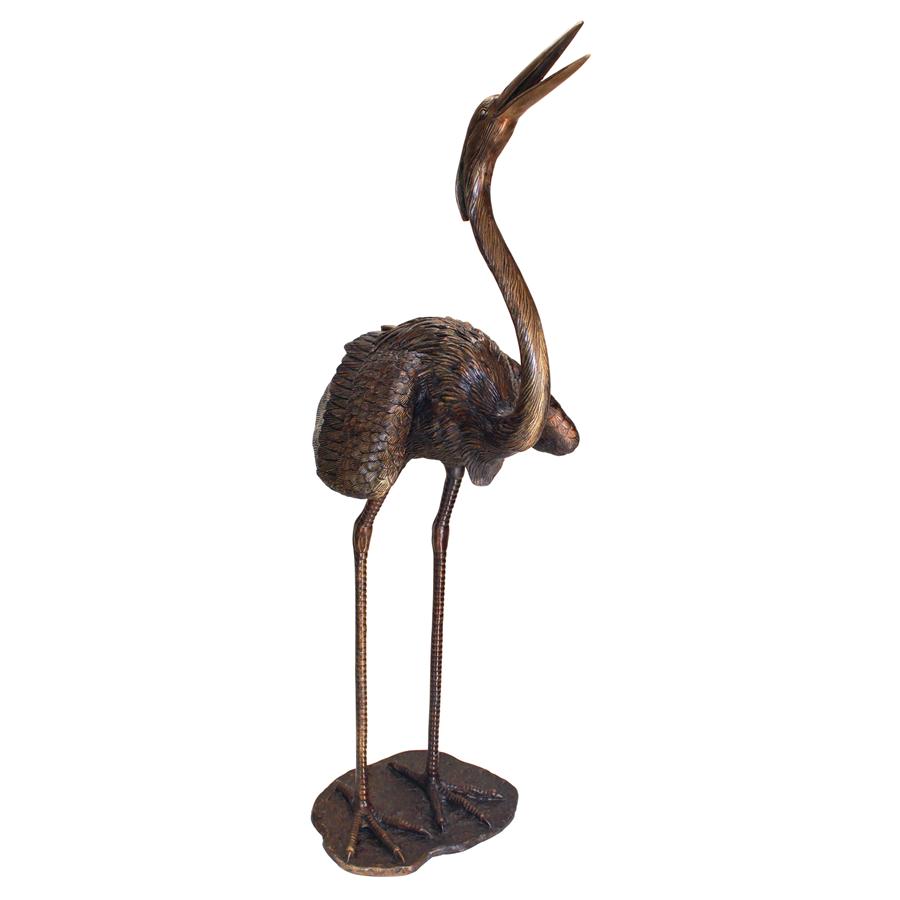 Grande Heron Head Low Cast Bronze Garden Statue