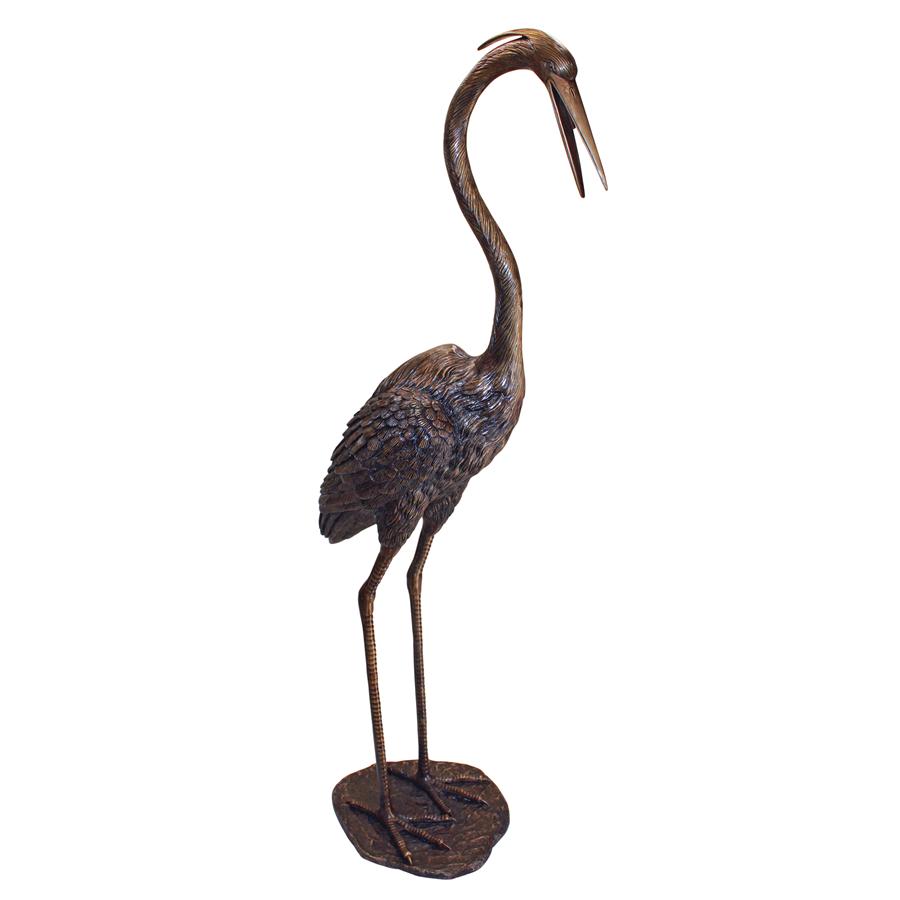 Grande Heron Head High Cast Bronze Garden Statue