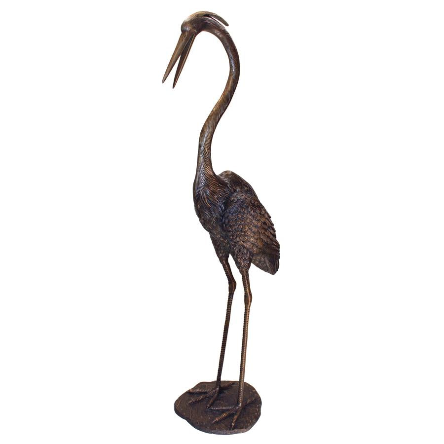 Grande Heron Head High Cast Bronze Garden Statue