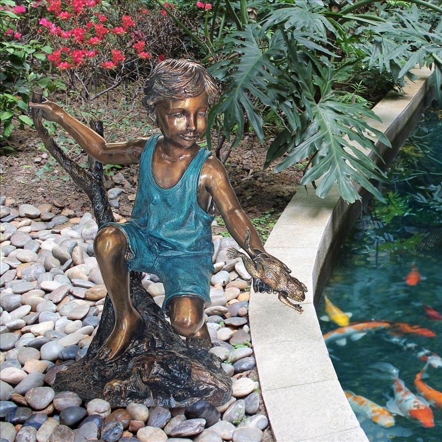 Catch and Release, Boy with Frog Cast Bronze Garden Statue