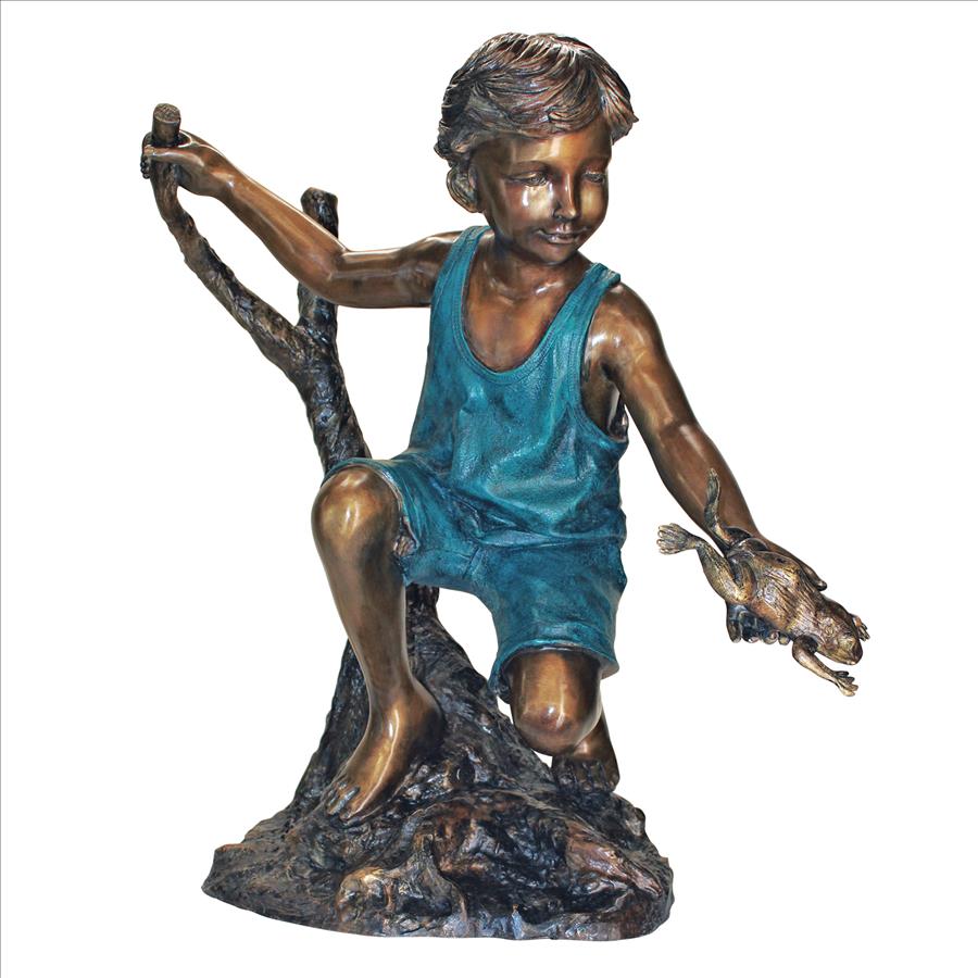 Catch and Release, Boy with Frog Cast Bronze Garden Statue