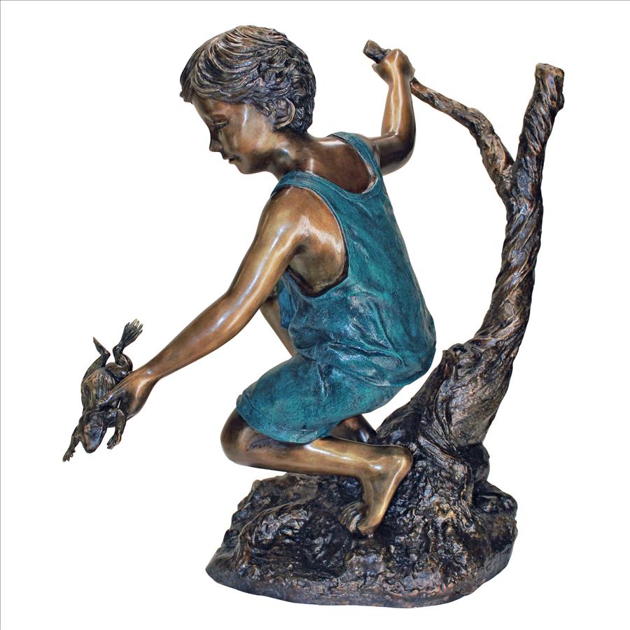 Catch and Release, Boy with Frog Cast Bronze Garden Statue